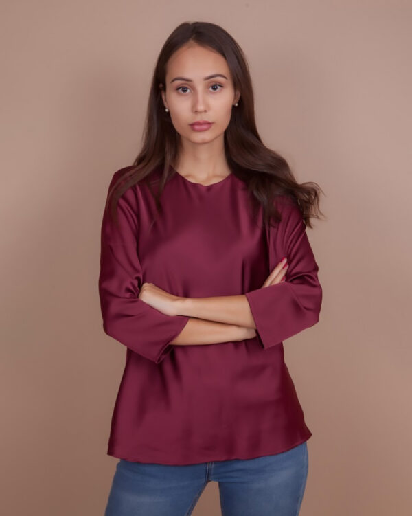 Blusa de seda - Rojo Vino - Imagen 2